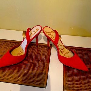 Sexy, red, Sam Edelman sling back sandals.